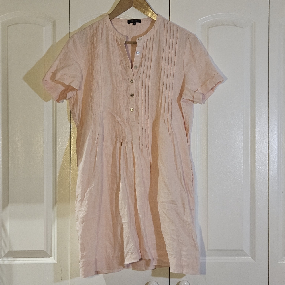 Quince Women's 100% European Linen Short Sleeve Swing Dress Pale Pink Sz M NWOT